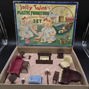 Jolly Twins Plastic Furniture Set Doll House Living Room Original Box - Picture 1 of 17