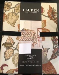 Ralph Lauren JACOBEAN FLORAL & BIRDS 60 x 104" Rust, Green, Tan Tablecloth NEW - Picture 1 of 4