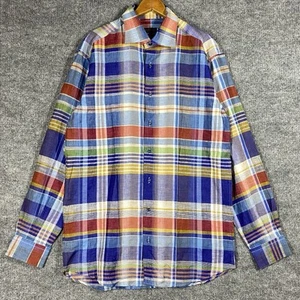 St Croix Mens 100% Linen Rainbow Colorful Button Up Shirt Size L Made In Italy - Picture 1 of 15