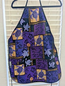 Hawaiian Local Design Reversible Canvas Apron Purple Turtles Pink Hibiscus - Picture 1 of 8