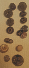 15 Antique Victorian Mostly Floral Black Glass Picture Buttons Some RARE