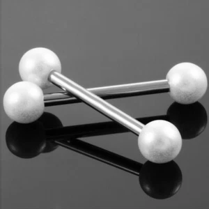 Faux Pearl Barbell 14G Stainless Steel Body Jewellery Piercing Silver White - Picture 1 of 4