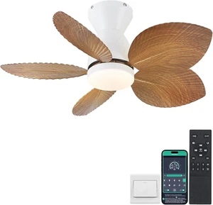 Low Profile Ceiling Fans with Lights and Remote/App Control, 30 Inch Small Tropi - Picture 1 of 9