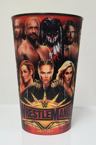 WWE Wrestlemania 35 SOUVENIR CUP Kofi Kingston Becky Lynch Tumbler Wrestling Cover