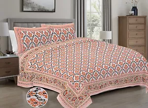 Loom N Bloom Jaipuri Hand Siebdruck Baumwolle 1 Bettlaken 2 Kissenbezüge "90x108" - Bild 1 von 5