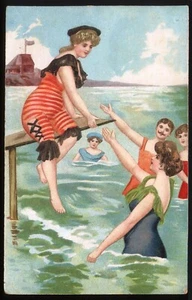 Traje de baño Glamour Girls at the Seaside. Postal de arte vintage anterior a 1914 p&p gratis - Imagen 1 de 1