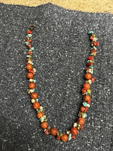 Beautiful Stone BEADED Statement NECKLACE Turquoise And Red Stones - Picture 1 of 7