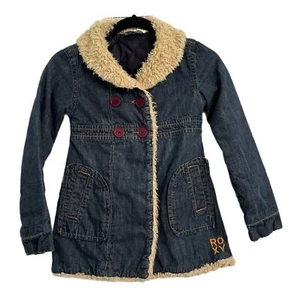 Girls Roxy Coat, fur lined denim coat. Medium Size 8 - Picture 1 of 3