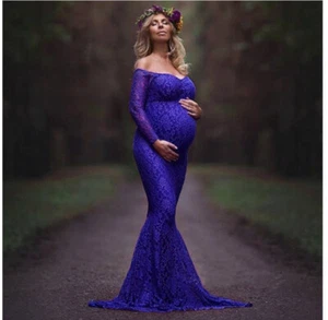 Lace Maternity Dress Photo Shoot Pregnancy Long Clothes Full Sleeve Elegant Sexy - Picture 1 of 20