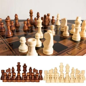 32Pcs Wooden Chess Pieces Standard International Staunton Pawns Chess Game AU - Picture 1 of 12