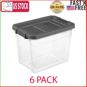 Sterilite 30 Qt Clear Plastic Stackable Storage Bin with Grey Latch Lid, 6 Pack - Picture 1 of 9