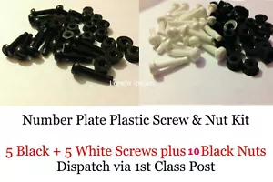 Black & White Plastic Number Plate Screws Nuts Bolts Fixings Fittings Fixers KIt - Picture 1 of 1