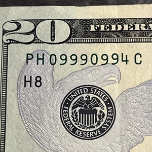 2017 A $20 XF Twenty Dollar FANCY LOW Serial 5 - 9’s SN PH0 999099 4C XF Cond XF - Picture 1 of 11