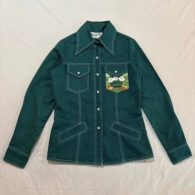 Roncelli винтажный 70-х вручную жемчуг Snap Western зеленый куртка Sz 9/10 деревни - Изображение 1 из 4