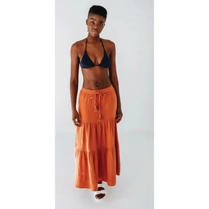 Echo Womens Double Gauze Tiered Breeze Skirt Size Large Sienna Orange Maxi New - Picture 1 of 9