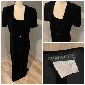 Vintage Rhapsody Velvet Maxi Jacket Dress Size L Black Y2K Old Money USA Made - Picture 1 of 10