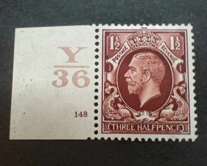 GB KGV 1934-36 1.5d Red-brown. SG441. Control Y36 Cylinder 148 no dot Mint. - Picture 1 of 2