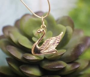 Solid 14K Yellow Gold Bird Swan Charm Pendant Vintage Estate - Picture 1 of 8