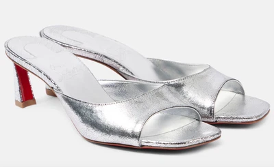 Christian Louboutin Condora Mule 55 Silver Backless Sandal Kitten Heel Pump 40 - Image 1 of 4