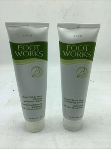 (Lot Of 2) Green Tea & Mint Exfoliating Scrub/  Lotion Foot works Avon 3.4 Oz - Picture 1 of 6