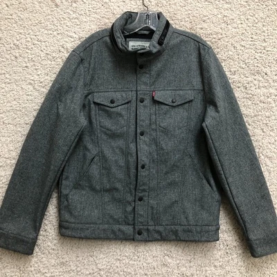 Chaqueta Levis Trucker Mediana Adulto Gris Cremallera Completa Bolsillos Viajero Exterior Hombres M Foto 1 de 4