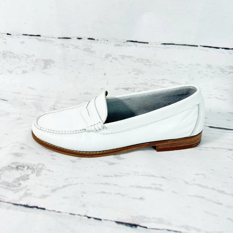 Zapatos Mocasines Bass Weejuns Para Mujer 9.5M Blanco Penny Sin Cordones Cuero Foto 1 de 4