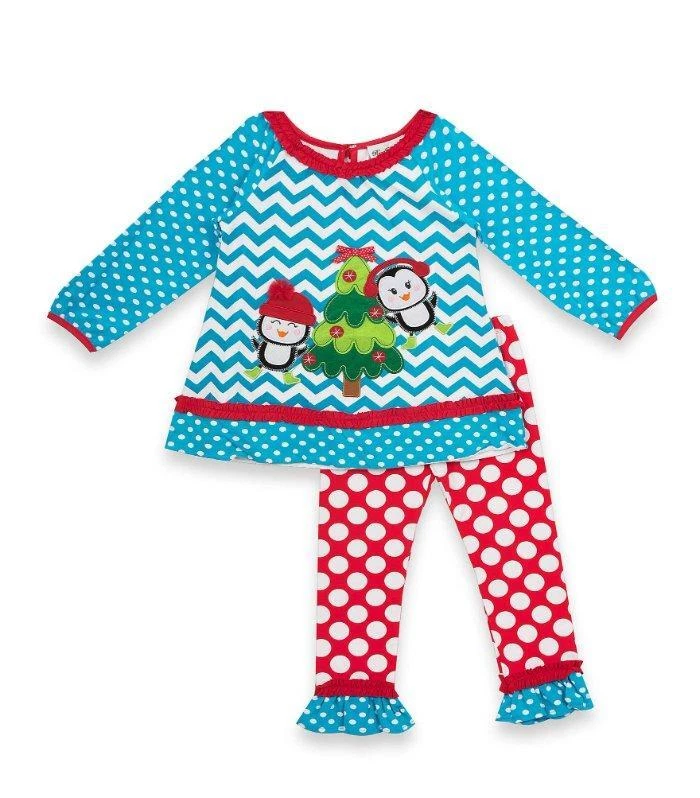 РЕДКИЕ ИЗДАНИЯ ребенка ясельного возраста девочки 2T Рождественский пингвин шеврон леггинсы комплект новый с Ярлыками $50 - Изображение 1 из 1