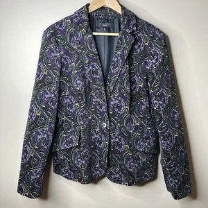 Talbots Black Purple Paisley Velvet Velour Blazer Sz 14 Career Office Whimsigoth - Picture 1 of 11