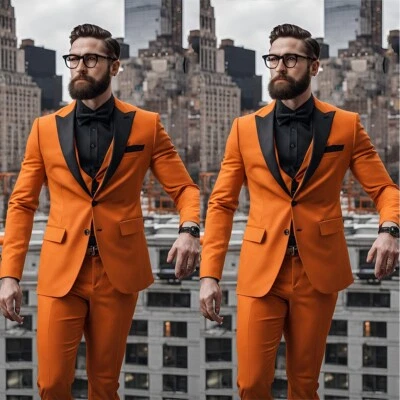 Fashion Men Suits Slim Fit Formal Prom Peak Lapel Tuxedos Prom Jacket Vest Pants - Image 1 of 4