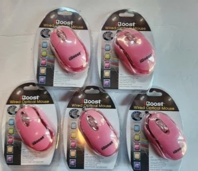 LOT OF 5 PINK iBoost Mini USB Wired Optical Scroll Mouse Mice RETAIL PACK PINK - Image 1 of 3