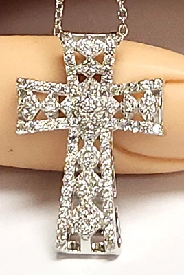 Collar JTV 1.04ctw Blanco Circón Rodio Sobre Plata Esterlina Cruz Deslizable FZN Foto 1 de 4