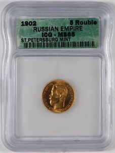 1902 R. Empire 5 R. Gold Coin ICG MS65