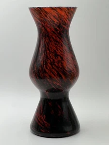 **Vintage Art Glass Vase 14” Red & Black Splatter Swirl Cased Czech Style - Picture 1 of 6