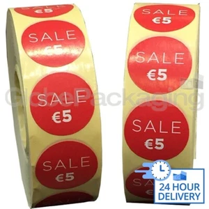 10.000 x 'VERKAUF 5' EURO Einzelhandel selbstklebend Shop Preisschilder Aufkleber 35mm - Bild 1 von 5