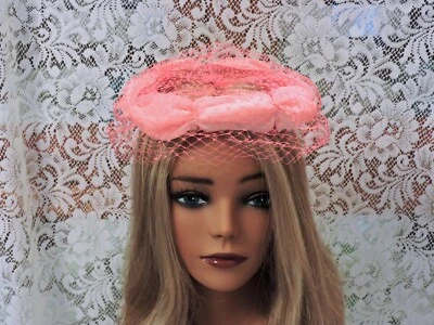 Vintage Ladies Harriman S F Pink Chiffon Ribbon Juliette Ring Hat w/ Net - Image 1 of 4