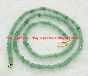Natural 2x4mm Faceted Green Jade Gems Beads Necklace 16-36" 14K Solid Gold Clasp