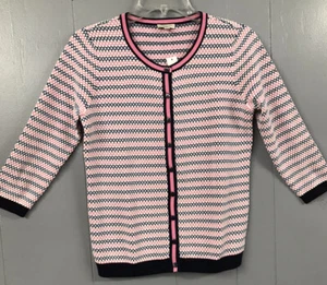 Talbots Petite Cardigan Sweater. Pink, Navy & White Raised Dots. Size PS. NWT - Picture 1 of 9