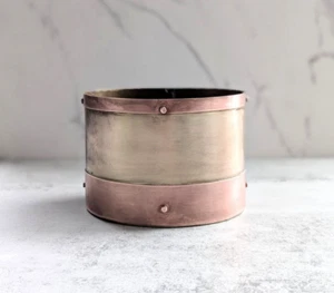 Vintage Brass And Copper Riveted Bucket, Oblong, Antique French Country Pot - Picture 1 of 8