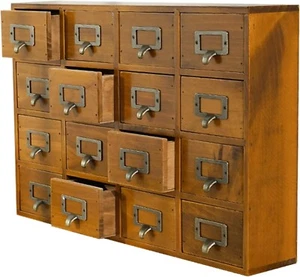 Elegant Old Library Card Catalog Desk Organizer with 16 Drawers - Portable Style - Picture 1 of 9