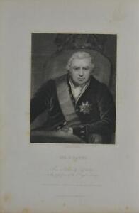 Antike englische Wissenschaftler Gravur Sir Joseph Banks Porträtkunst 1830 Original