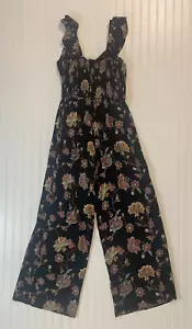 CATO Est.1946 Floral Lace Up Spaghetti Strap Wide Leg Jumpsuit Romper SZ S - Picture 1 of 7