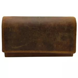 Echtes Wildleder Damen Portemonaie Geldbörse braun elegant handliches Design - Picture 1 of 6