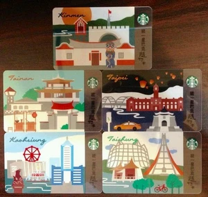 Starbucks Taiwan City Card SET (5 COMPLETE CITY INCLUDING KINMEN!) LIMITED - Picture 1 of 2