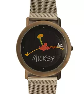 Mickey Mouse Watch Disney Black Face Abstract Wacky Hands Herringbone Gold Band - Picture 1 of 5