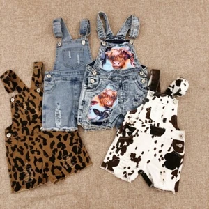 Western Baby Girls Boys Denim Shorts Overall Summer Jumpsuits - Picture 1 of 8
