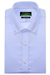 Blau Dogstooth klassisch Button Down Polokragen Herren Abendmode Baumwolle Hemd - Bild 1 von 9
