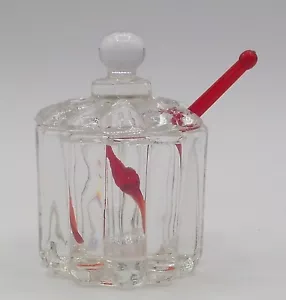 Vintage Clear Fluted Glass Salt Seller with Lid & Plastic Spoon 2.5" Tall - Picture 1 of 9