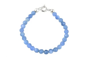 925 Silver Blue Quartz Beaded Baby Bracelet, 4" - Picture 1 of 3