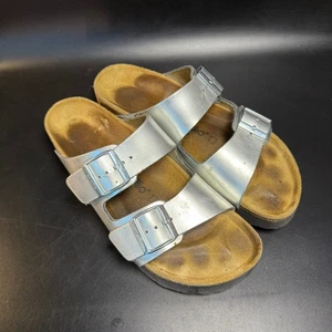 Papillio by Birkenstock Silber Leder Sandalen Gr. 41 Damen Pantoletten 10 - 10,5 - Bild 1 von 7