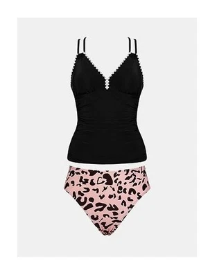 Conjunto Tankini Mujer Talla UK 18 Acanalado Acolchado Top Bikini Parte Inferior 2 Piezas Foto 1 de 4